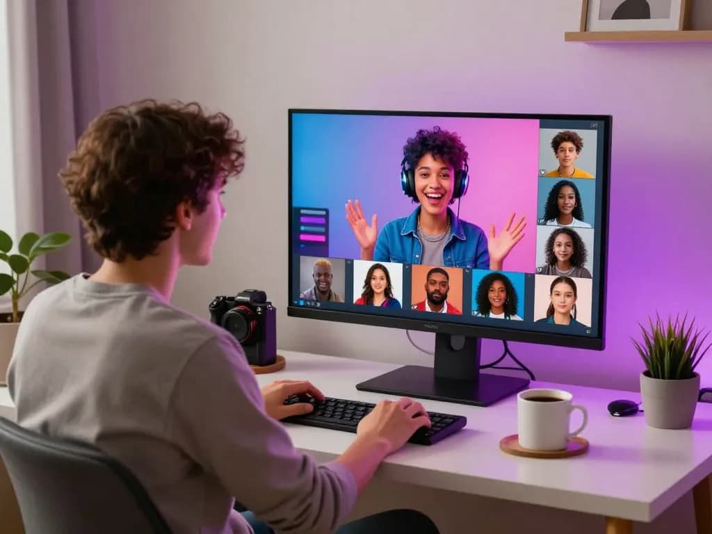 Engaging NSFW AI conversation scene with vibrant lighting and diverse character avatars.