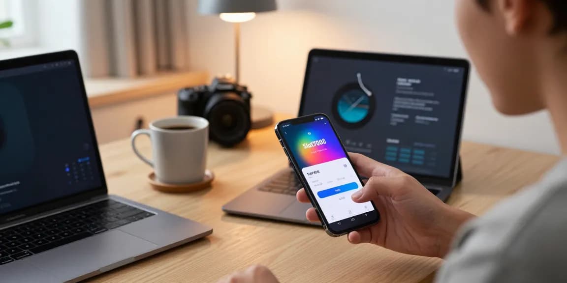 Seamless login experience using Slot7000 app in a modern workspace.