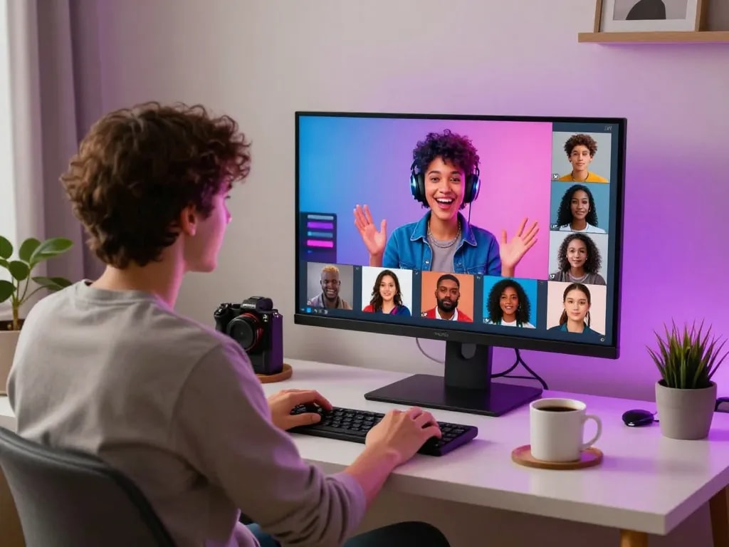 Engaging NSFW AI conversation scene with vibrant lighting and diverse character avatars.