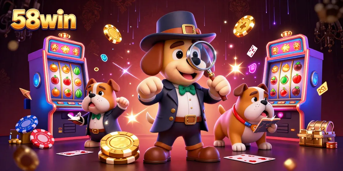 Engage with 58win's dynamic gaming world featuring a detective and gaming elements.