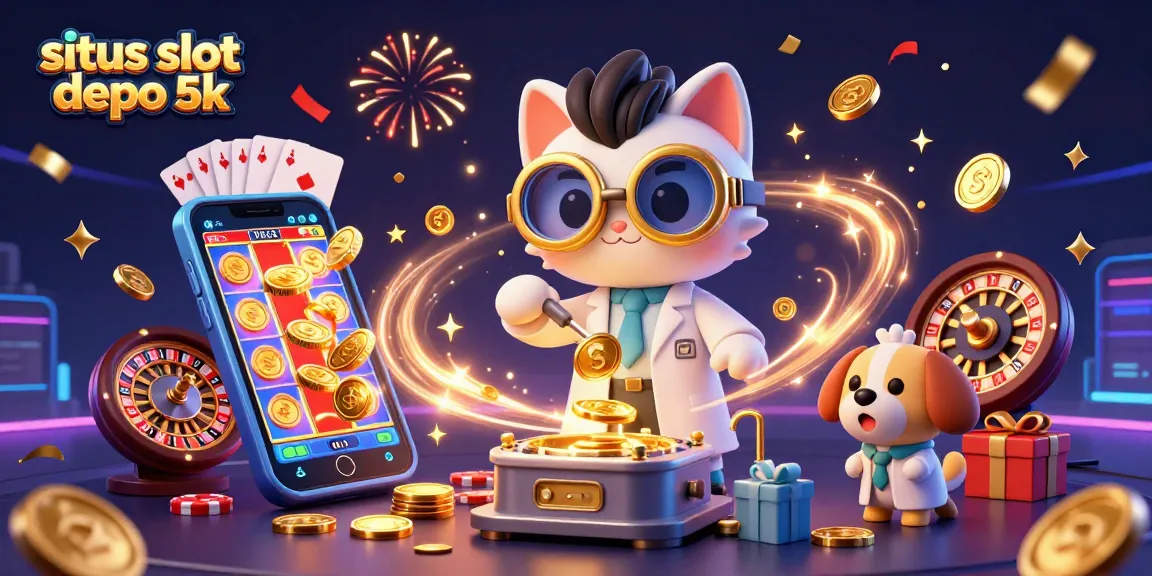 Experience the excitement of situs slot depo 5k with a lively scene of gold coins and animated game elements.