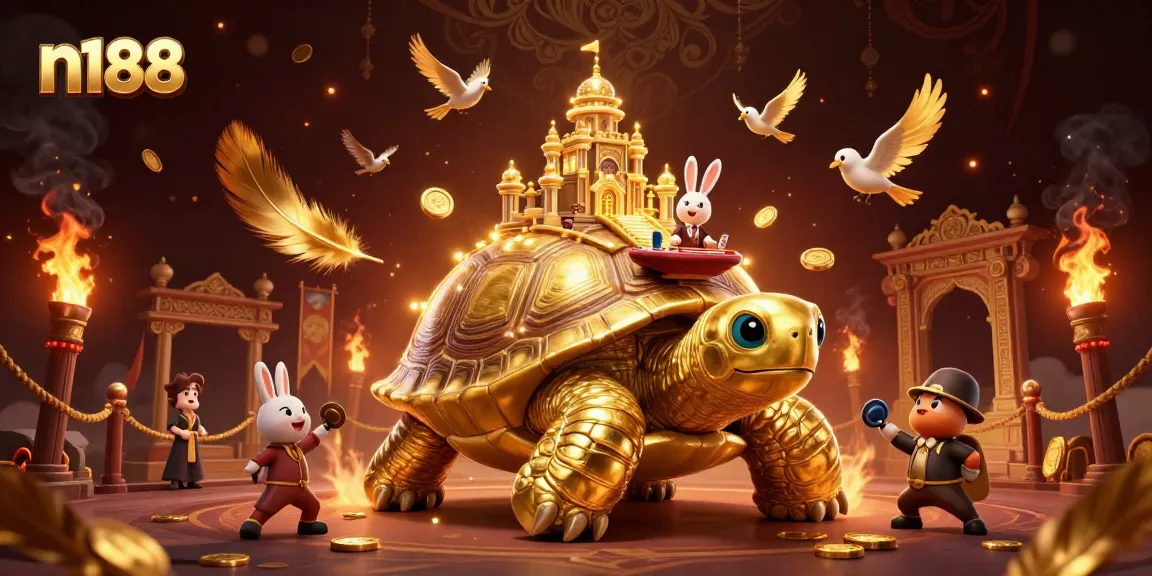 Play at n188 with a thrilling 3D casino scene featuring a golden tortoise and rabbit dealer.