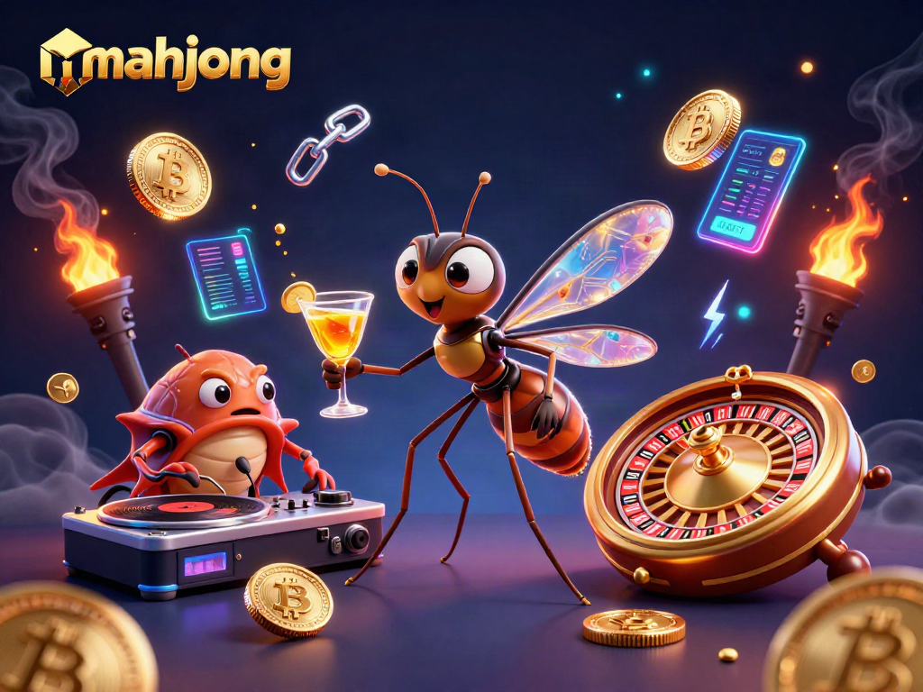 Engage in thrilling mahjong gaming while discovering unique casino elements in this vibrant 3D illustration.