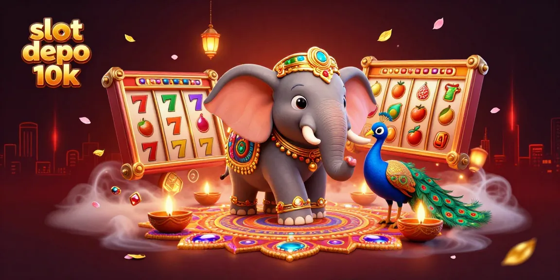 Win big with slot depo 10k in this vibrant casino-themed illustration featuring dynamic elements.