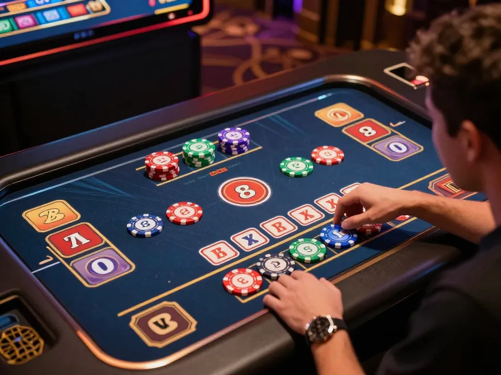 Xóc đĩa online gameplay showcasing vibrant chips and immersive digital interface during a high-stakes game.