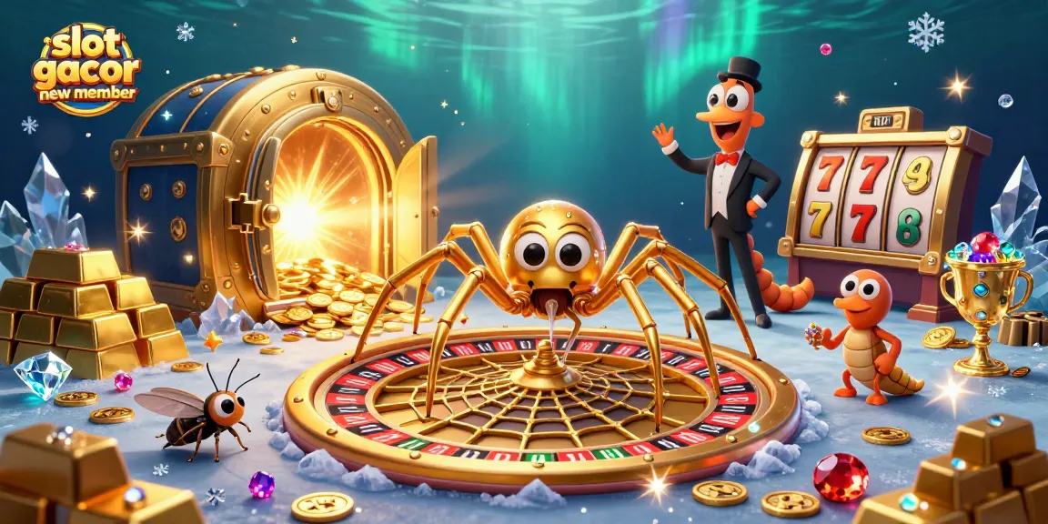 Engage in thrilling gameplay with slot gacor new member featuring a golden spider and interactive casino elements