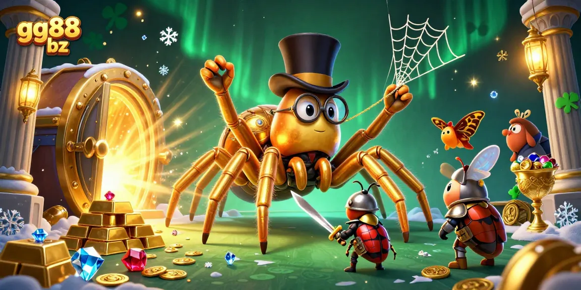 Engage with the thrilling environment at gg88 bz, featuring a giant tarantula and beetle knight in an exciting casino scene.
