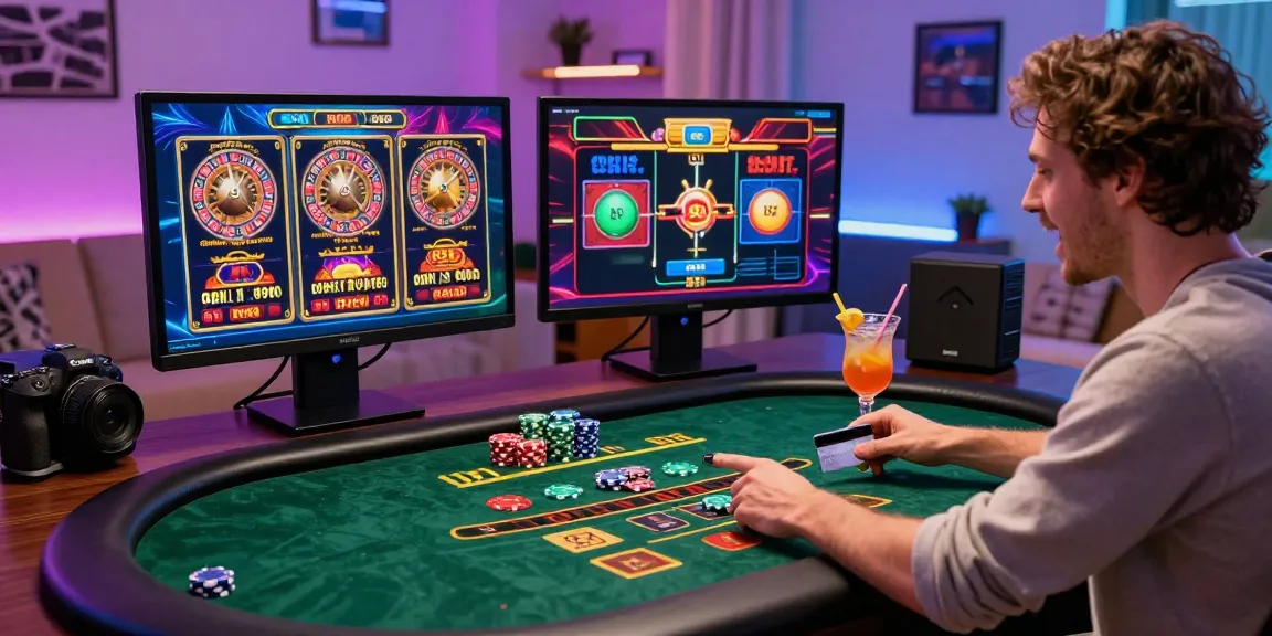 Player at credit card casinos enjoying live dealer games in a modern gaming setup.