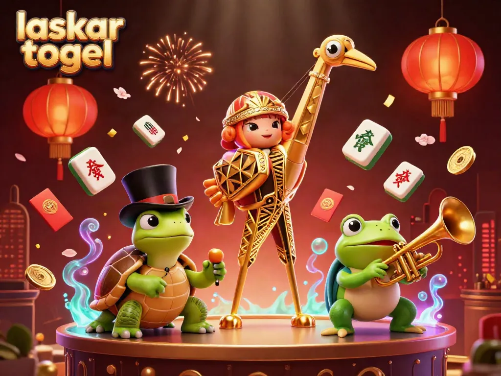 Experience a lively laskar togel scene with whimsical characters and vibrant casino elements.