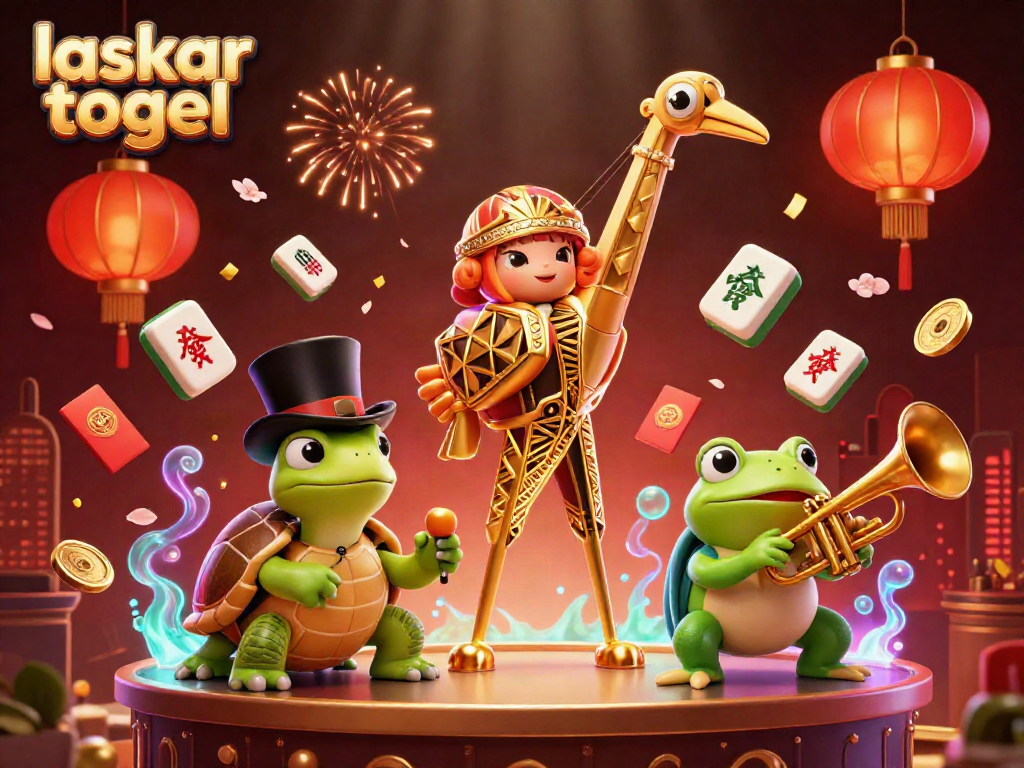 Experience a lively laskar togel scene with whimsical characters and vibrant casino elements.