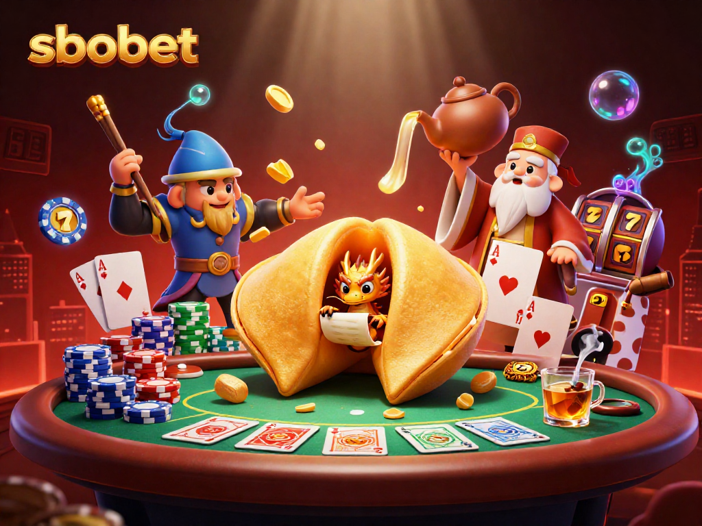 Engage with sbobet through an immersive casino illustration showcasing vibrant gaming elements and a lucky dragon.