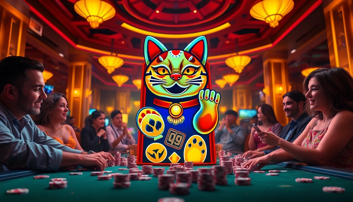 Engage with the Lucky Neko PG Soft ฝากแรกของวัน slot machine amidst a luxurious casino atmosphere.