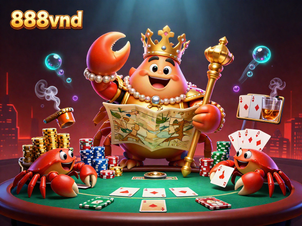 Engage with thrilling gaming activities at 888vnd in a vibrant casino illustration.