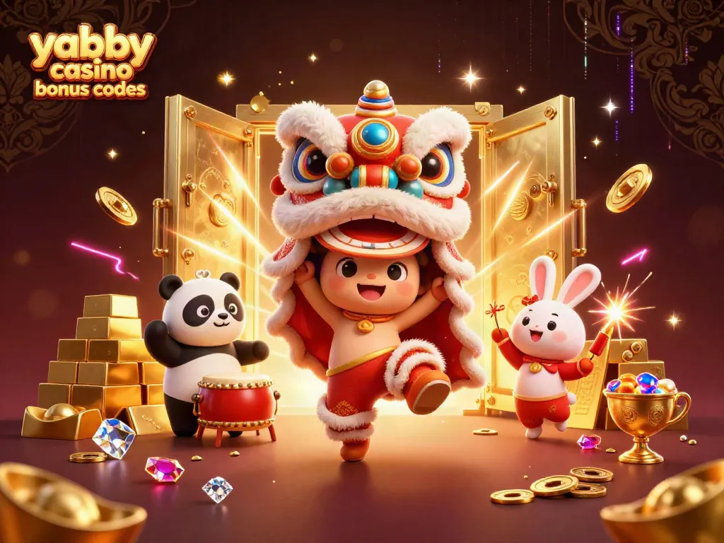 Win big with yabby casino bonus codes featuring colorful lion dance characters and gold treasures!