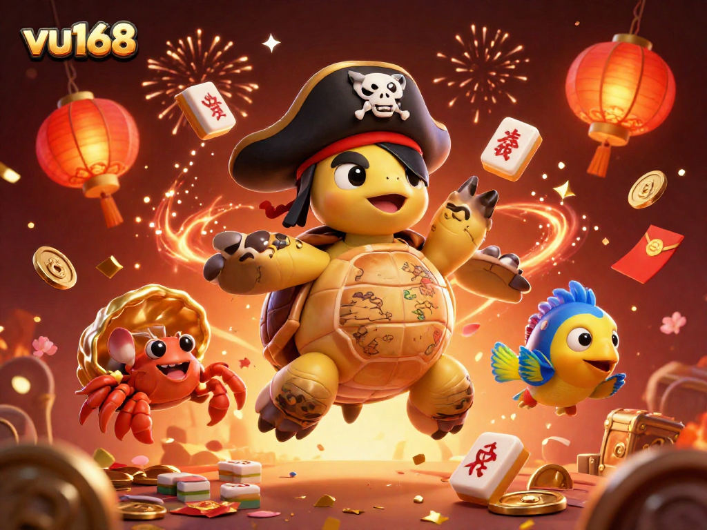 Place your bets with vu168 to uncover treasure in a vibrant online casino adventure with pirate-themed characters.