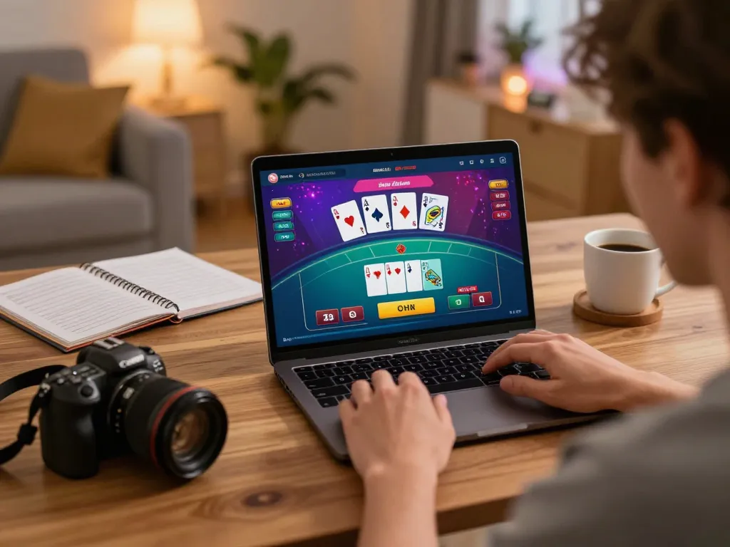 Engaging in blackjack gameplay on 388bet from a cozy home setup with visible gaming interface