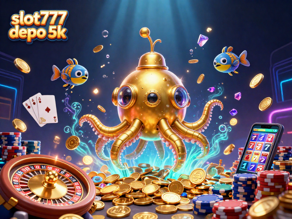 Win big with slot777 depo 5k as golden kraken submarine and mechanical fish navigate through riches.