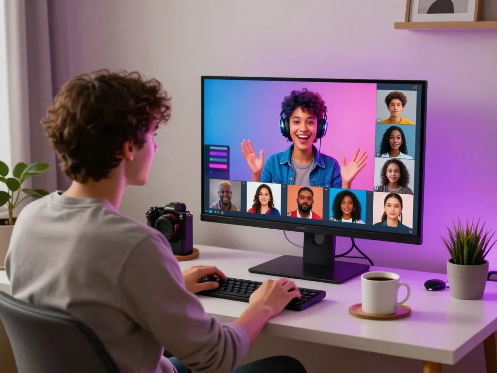 Engaging NSFW AI conversation scene with vibrant lighting and diverse character avatars.
