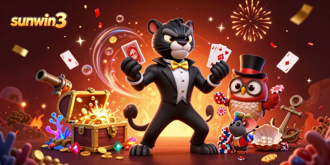 Spot an exciting casino scene with sunwin3 as characters deal cards, symbolize gaming excitement.
