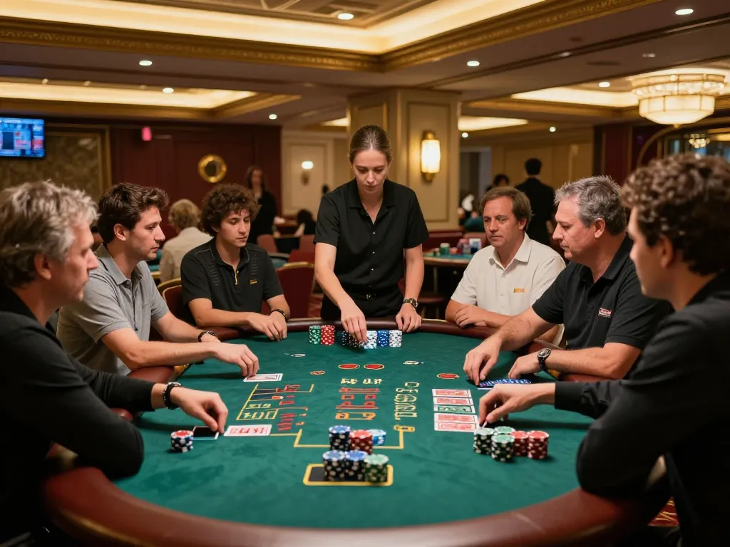 Leci123a players enthusiastically engaged at a blackjack table in a vibrant casino atmosphere.