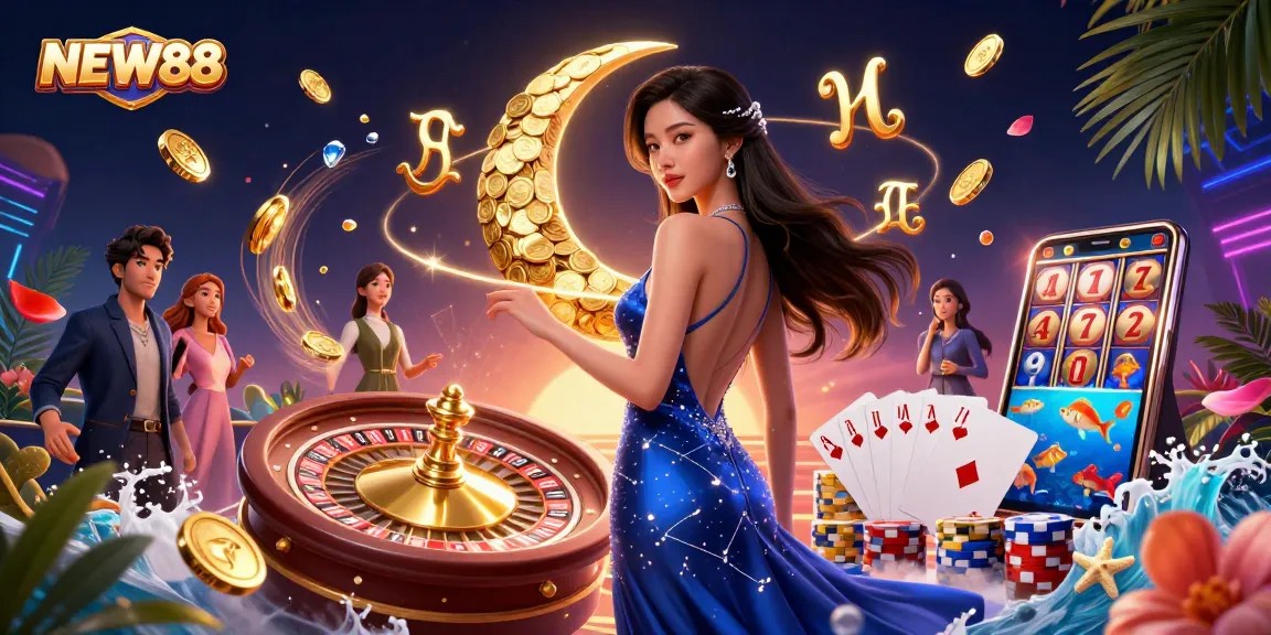 Experience the excitement of NEW88 casino with spinning roulette and captivating game elements.
