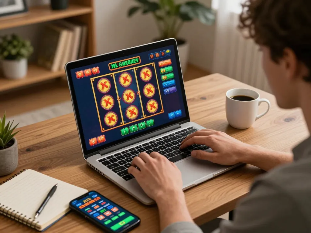 Spinadvisor showcases exciting slots gameplay on a laptop, enhancing gaming strategy.