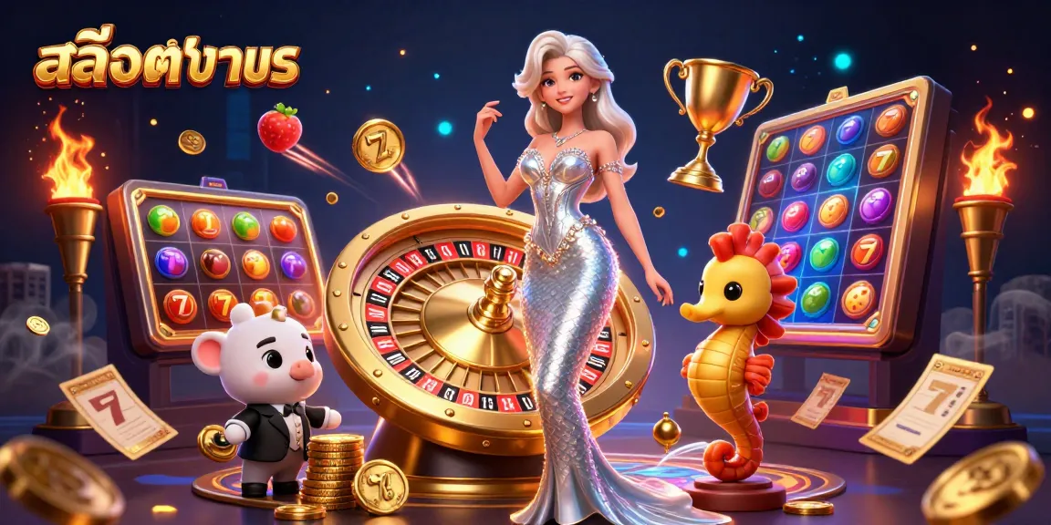 Immerse in สล็อตทดลอง action with vibrant slot reels and a dazzling roulette scene.