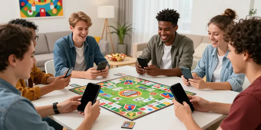 Players enjoying Rumble Rummy on mobile devices in a cozy living room.
