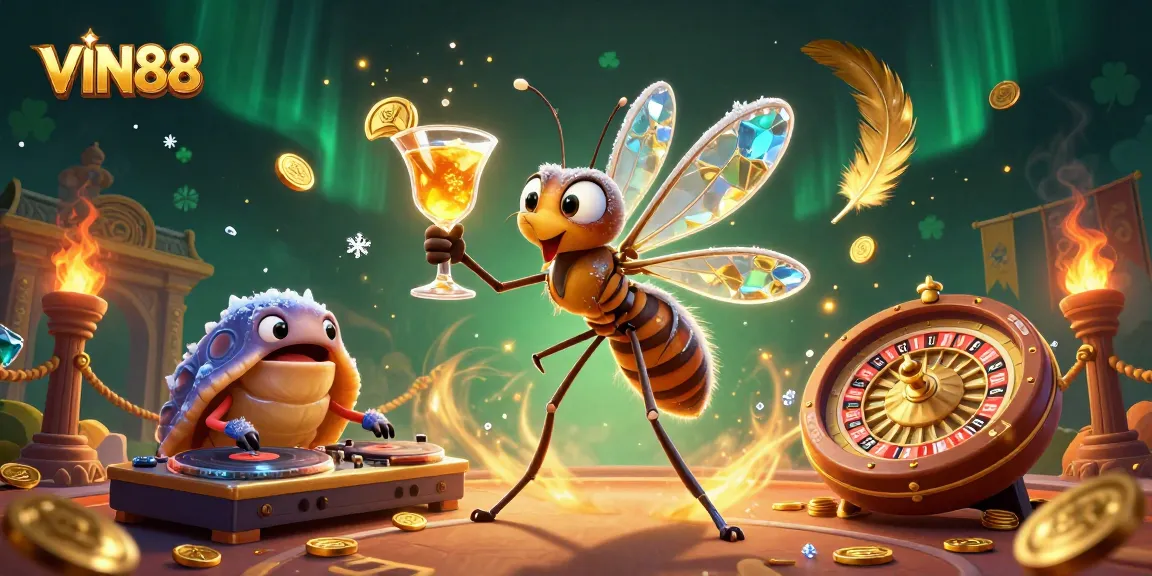 Engage with exciting games at VIN88, featuring a unique 3D casino illustration.