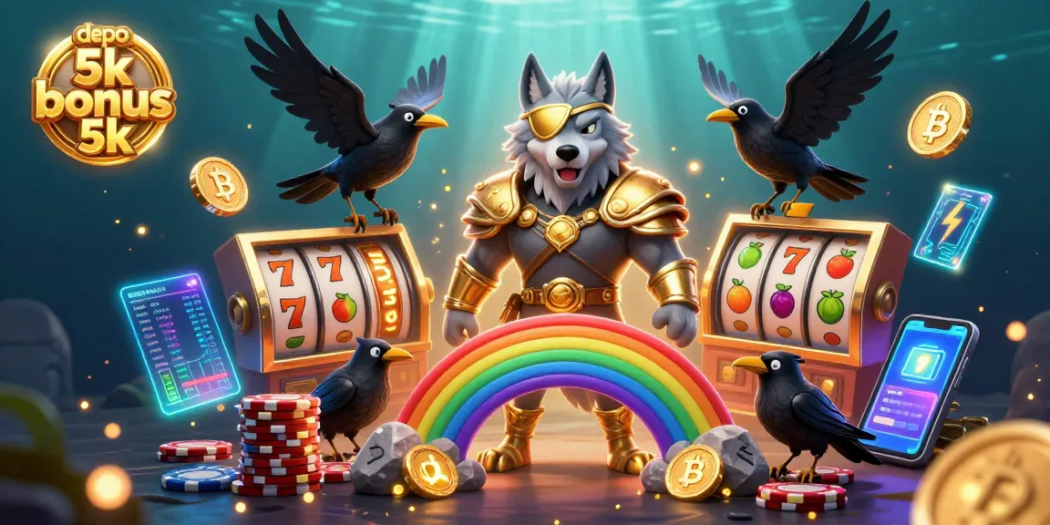 Spin and win with depo 5k bonus 5k; immerse in a vibrant illustrated casino scene