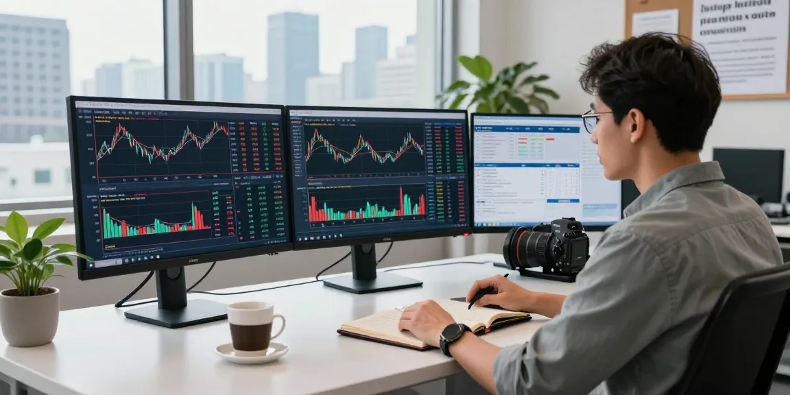 Trader menganalisis pasar di ruang kerja modern, menunjukkan ketelitian kakakjudi dalam trading.