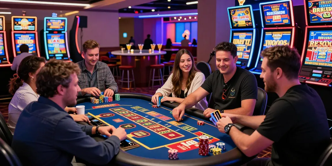 Exciting players at credit card casinos engaging at the gaming table with vibrant neon lights and modern gaming displays.