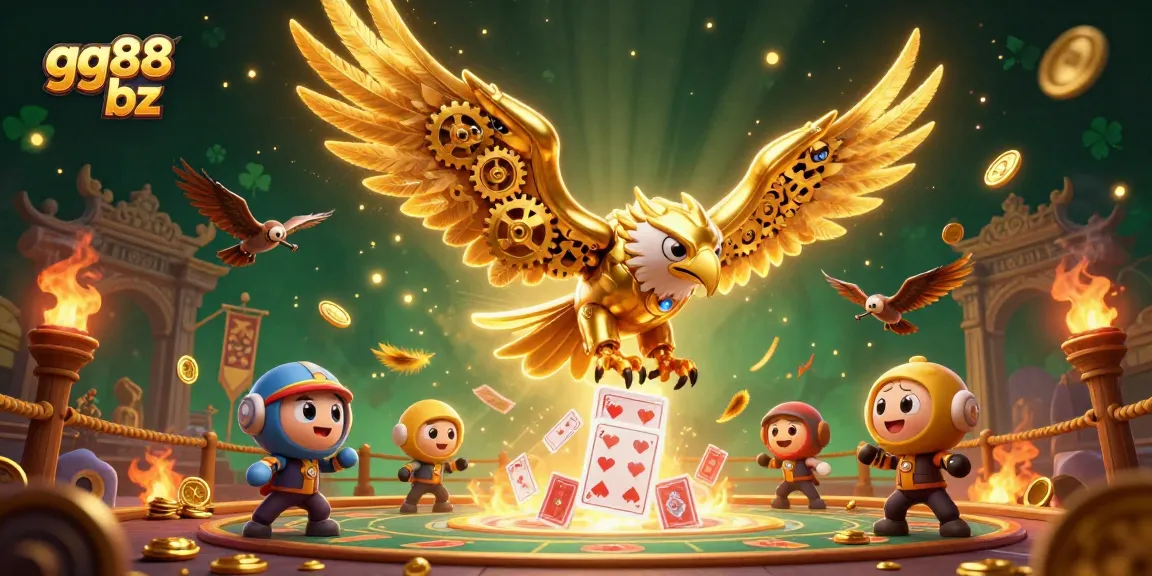 Immerse yourself in the world of gambling with gg88 bz's dynamic 3D illustration featuring a golden eagle amidst action.