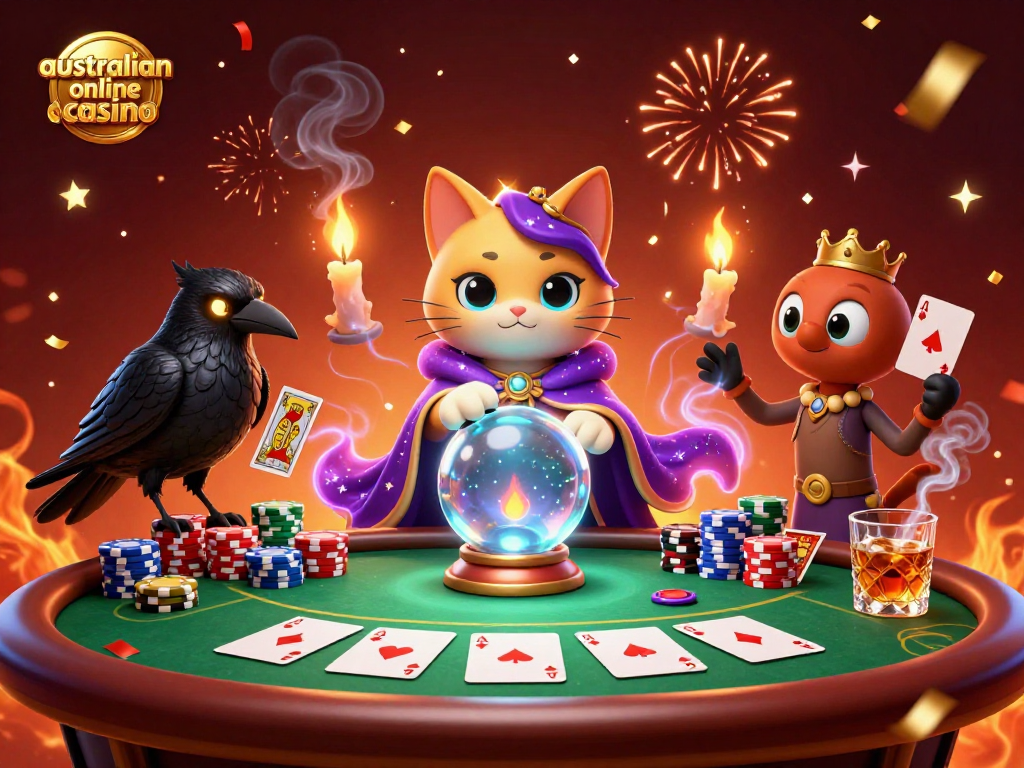 Experience the vibrant atmosphere of an australian online casino with 3D characters and rich gambling elements.