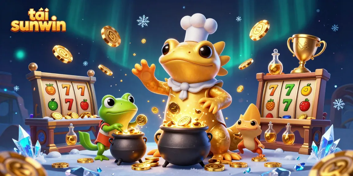 Engage with tải sunwin and experience thrilling slots with the giant salamander alchemist in a magical 3D scene.