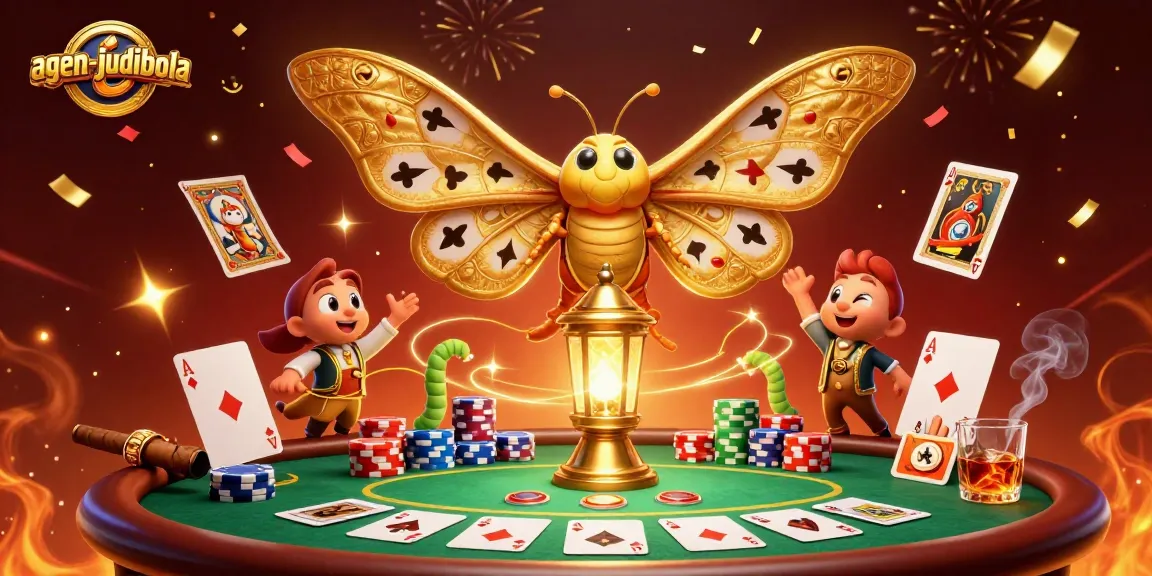 Experience engaging gaming with agen-judibola, showcasing vibrant poker elements and festive casino visuals.