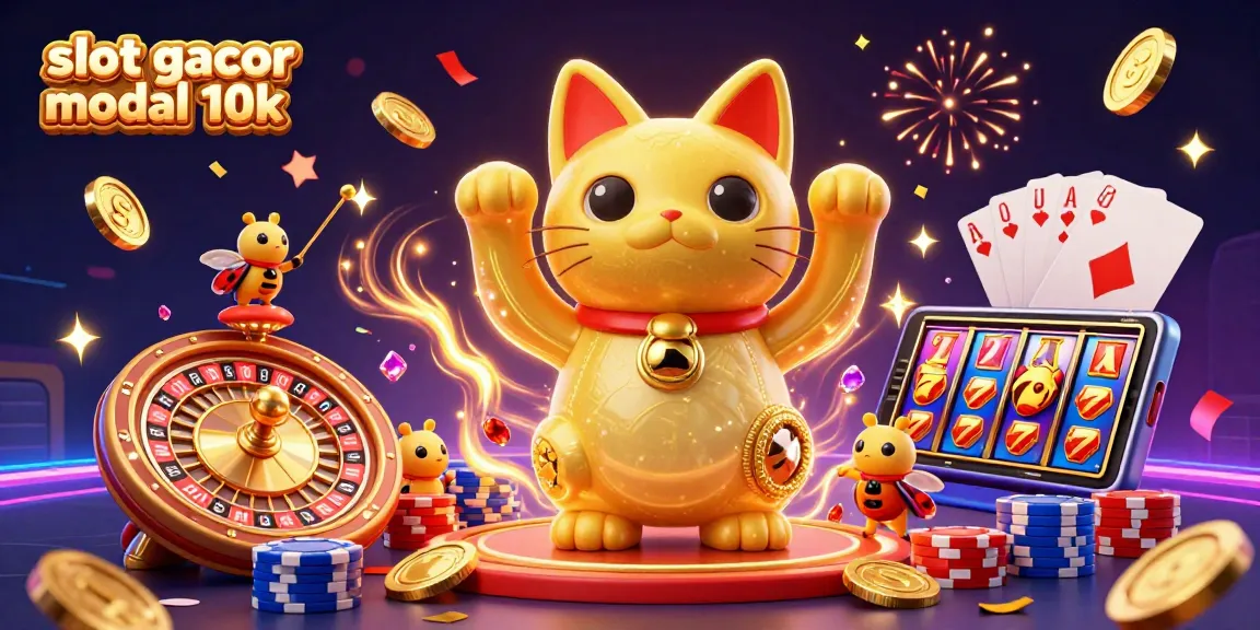 Experience the excitement of slot gacor modal 10k with a vibrant 3D illustration bringing casino elements to life.