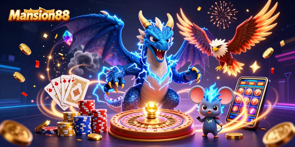 Mansion88 captures the thrill of online betting with thunderous characters and vibrant gaming elements.
