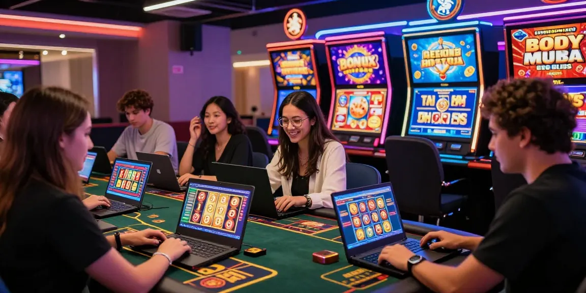 Exciting casino scene with players engaging in bonus buy slots featuring colorful visuals and animated gameplay.