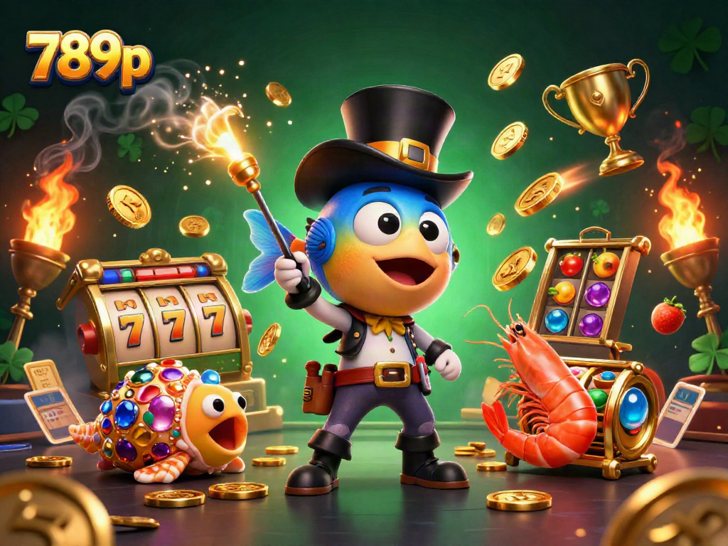 Experience thrilling jackpots with 789p's dynamic 3D casino scene featuring vibrant characters and game elements.