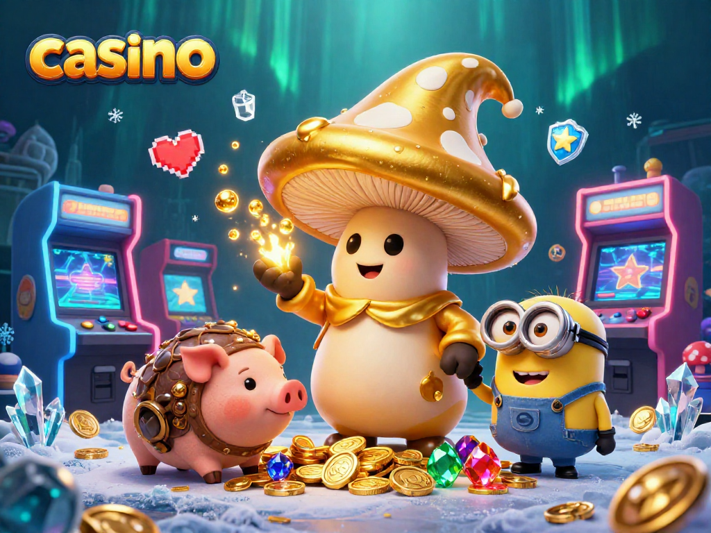 Experience the magic of casino games with our golden mushroom wizard and treasure-seeking pig in vibrant 3D!