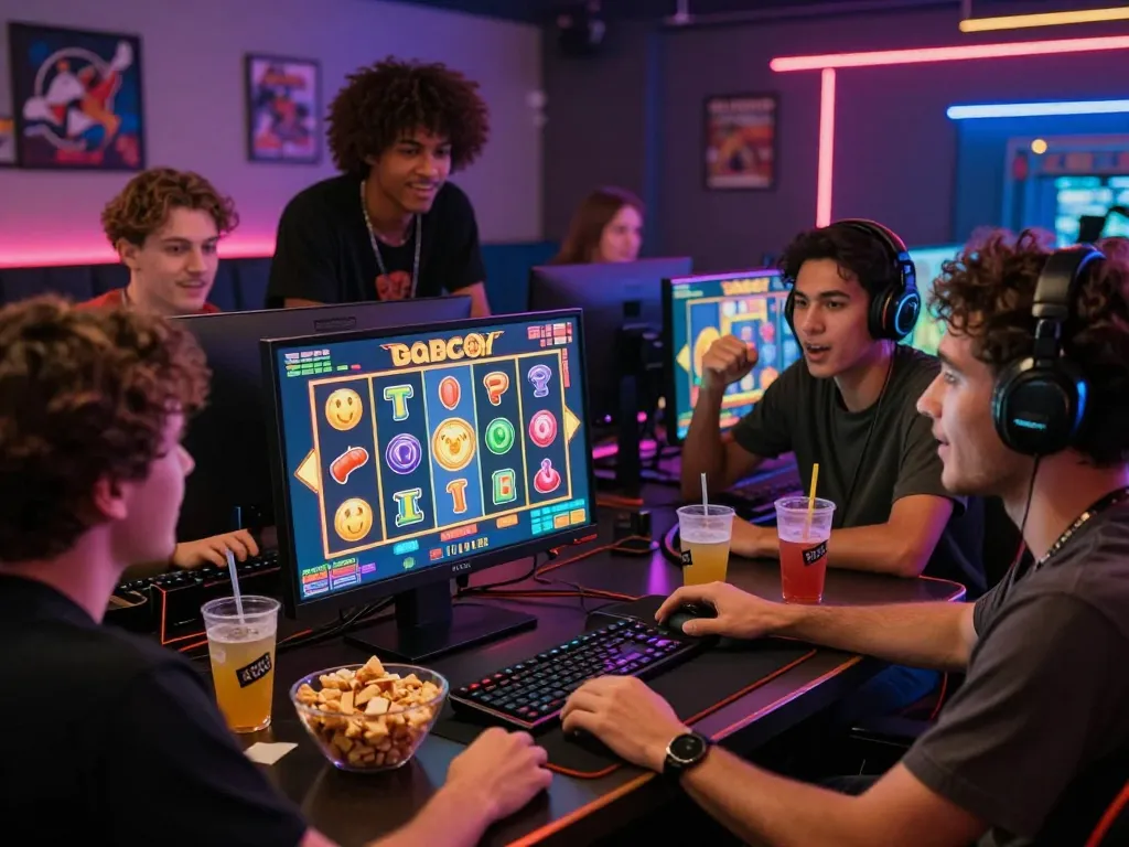Kelompok yang mengasyikkan bermain permainan slot gacor hari ini online dengan visual yang cerah dan camilan