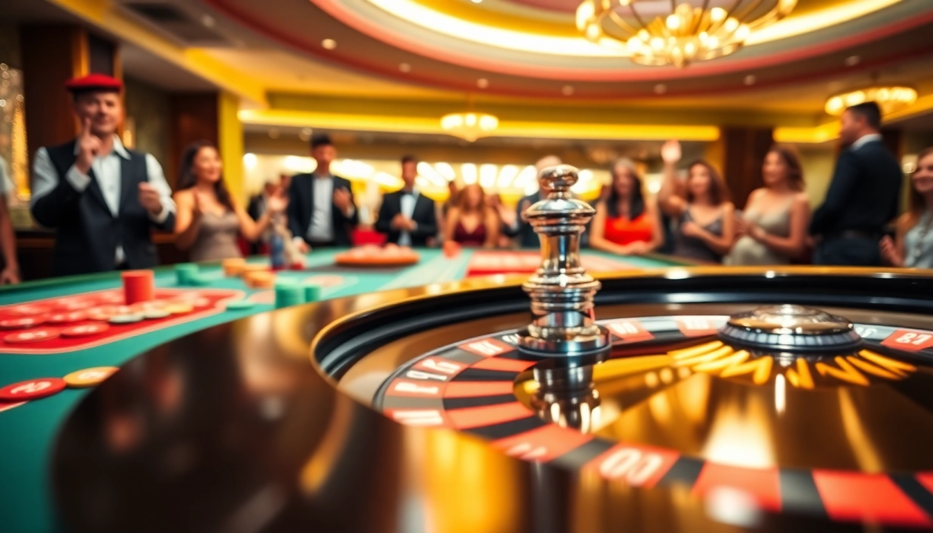Permainan kasino bbni4d yang seru dengan dealer dan meja roulette yang berwarna-warni.