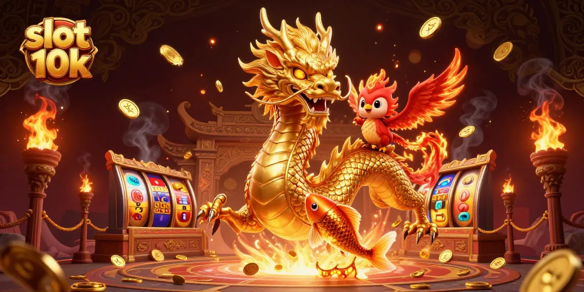 Spin to win with slot 10k surrounded by golden dynamic characters and vivid casino elements.