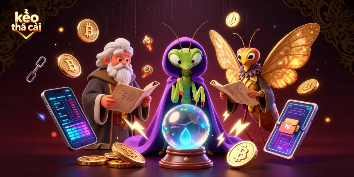 Engage with kèo nhà cái insights carved in a rich 3D illustration featuring crypto elements and mystical motifs.
