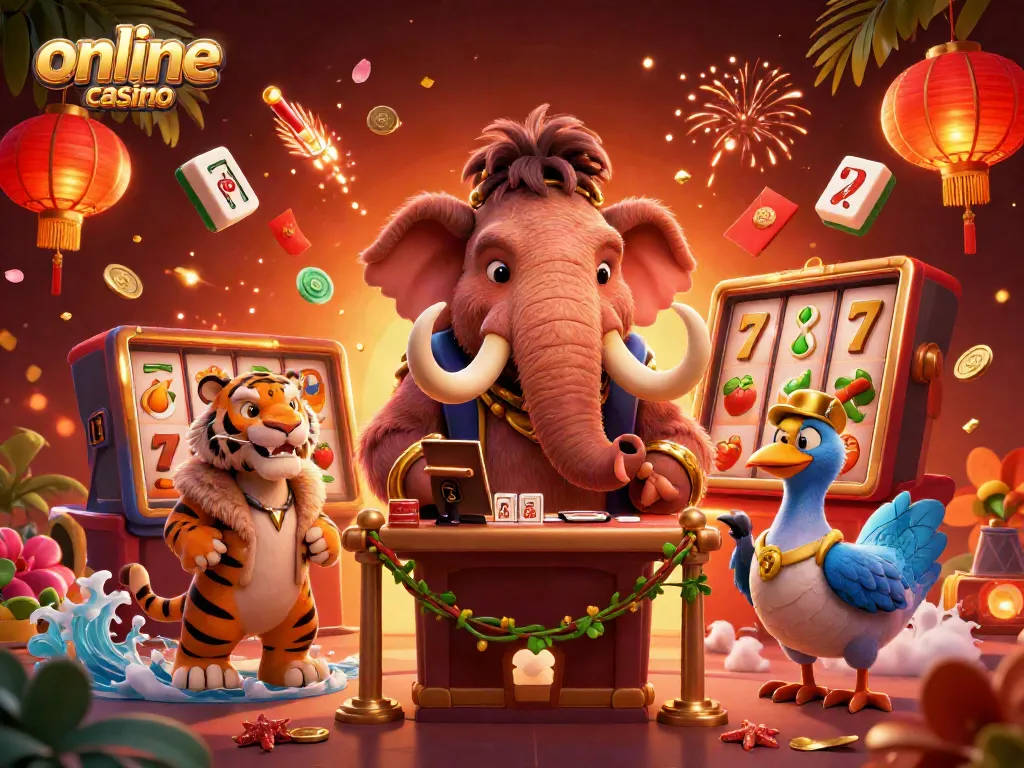 Experience the vibrant world of an online casino with playful characters and dynamic gaming elements.