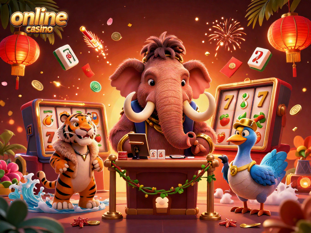 Experience the vibrant world of an online casino with playful characters and dynamic gaming elements.