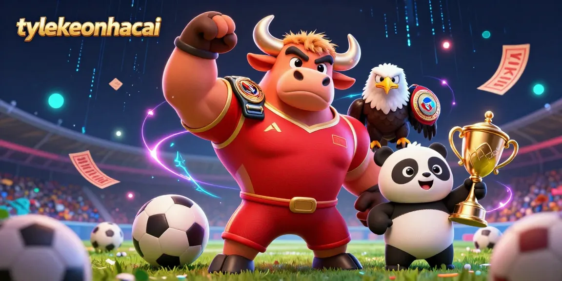Engage in sports betting strategies with tylekeonhacai's vibrant casino scene featuring a bull mascot.