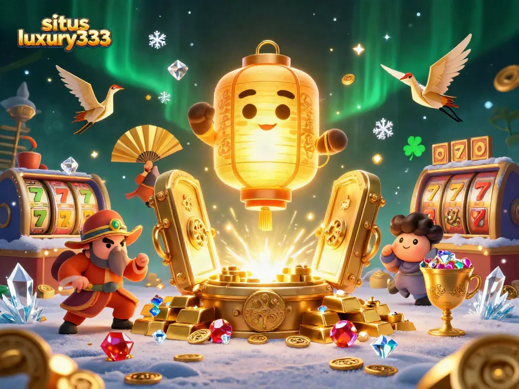 Menangkan jackpot di situs luxury333 dengan pencahayaan emas dan simbol keberuntungan.