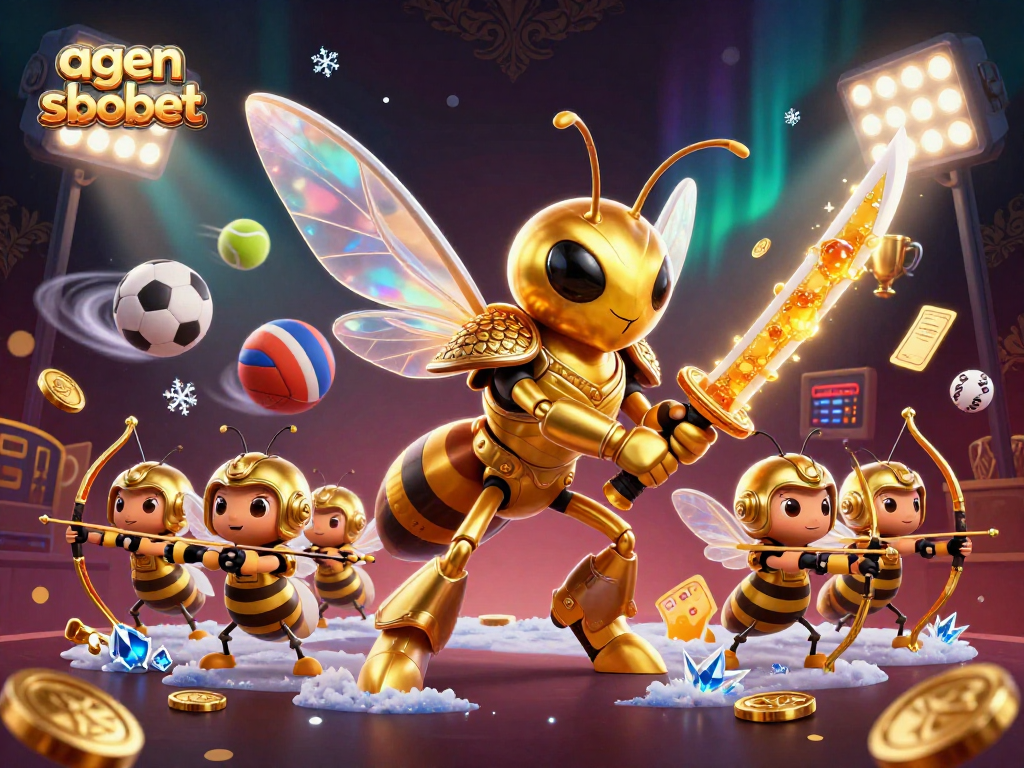 Engage with agen sbobet through thrilling sports betting, featuring a dynamic 3D casino scene.
